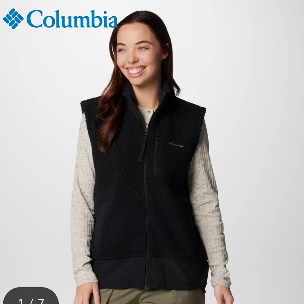 Columbia Women's Midnight Black Sherpa Boundless Trek Vest Large NWT! Trending